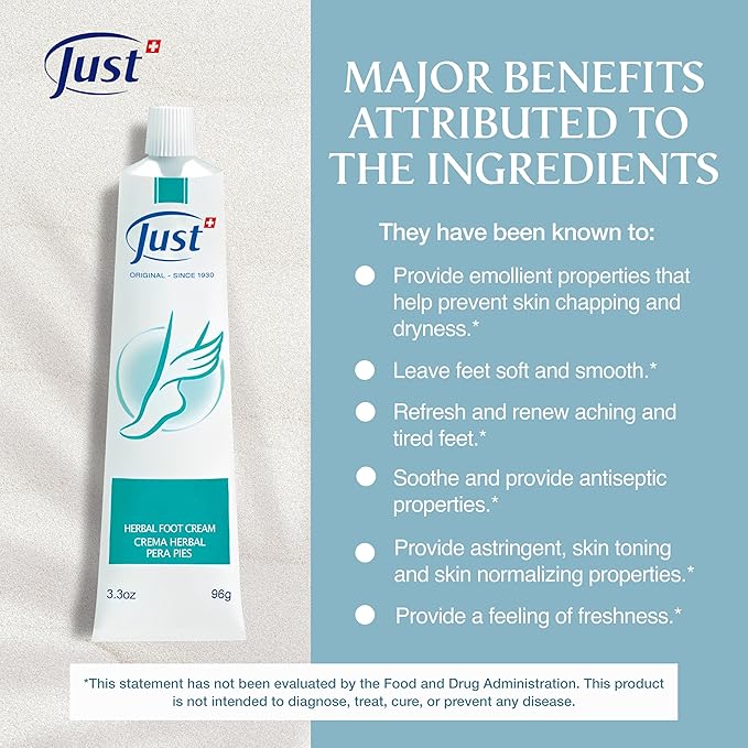 Swiss Just Pedicream Foot Cream 3.4 Fl oz- Nourishing Foot Care Kit with a High Concentration of Almond Oil for Skin - Soothing and Moisturizing Natural and Herbal Formula for Dry and Cracked Feet