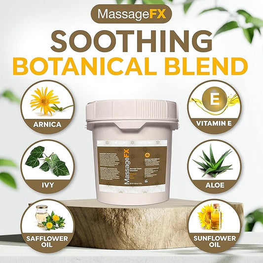 MASSAGE FX Unscented Massage Cream, 4 oz - Massage Creams for Massage Therapy - Infused with Arnica, Sunflower, & Vitamin E