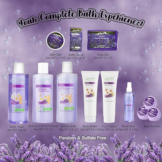 Premium Deluxe Bath & Body Gift Basket. Ultimate Large Spa Basket! #1 Spa Gift Baskets for Women (French Lavender)