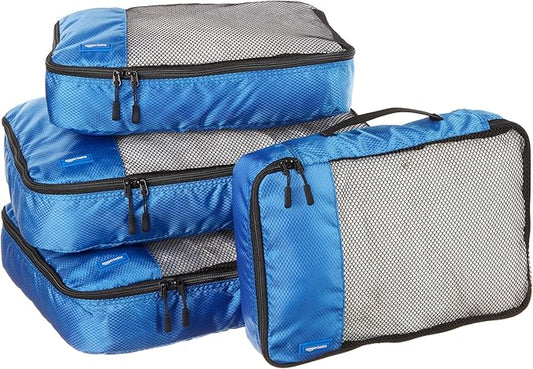 Amazon Basics Packing Cubes for Travel, Packing Organizers Set, 4-Piece-Set (2 Medium And 2 Large) With Double Zipper Pulls and Mesh Top Panel, 100% Durable Polyester, Blue