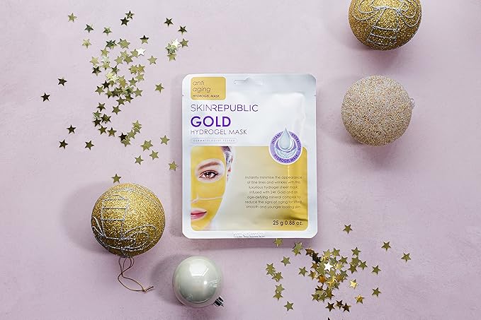 Skin Republic Gold Hydrogel Face Mask. Clinically Proven To Reduce Wrinkles by 13% After One Use. Made In Korea.