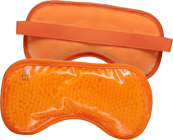 Eye See Plush Gel Eye Mask for Puffy Eyes, Orange - Cold Eye mask to Treat Dark Circles, Sinuses, Dry Eyes, and for Allergy Relief - Microwave Safe for Heat Therapy