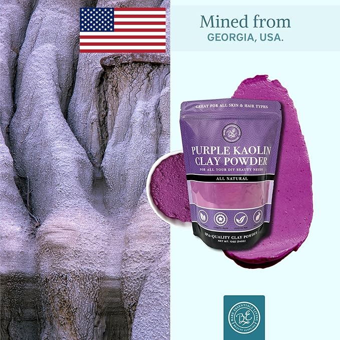 Bare Essentials Living - Purple Kaolin Clay Powder (12oz) 100% Natural Purple Powdered Clay for Seed Bombs, Clay Mask, DIY Spa, Soap, Bath Bomb, Deodorant, Can be Used as Kaolin Clay for Gardening