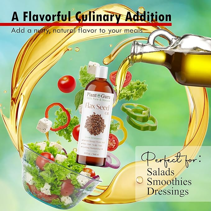 Flaxseed Oil 8 fl. oz. Unrefined Cold Pressed 100% Pure Natural Carrier For Skin, Face, Body Moisturizer, and Hair Growth.