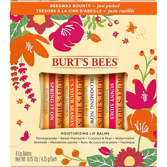 Burt's Bees Gifts, 4 Lip Balm Products, Just Picked Set - Pomegranate, Sweet Mandarin, Coconut Pear & Watermelon (4 Pack)