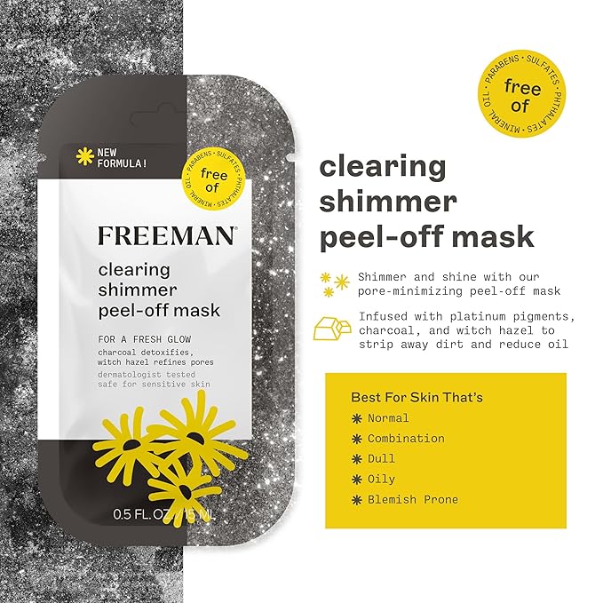 Freeman Facial Mask Variety 12 Count Bundle, Peel-Off & Clay Face Masks, Pore Clearing, Toning, Evening, & Calming Skincare, For All Skin Types, Travel Size Masks, 0.5 fl. oz./15 ml Sachets
