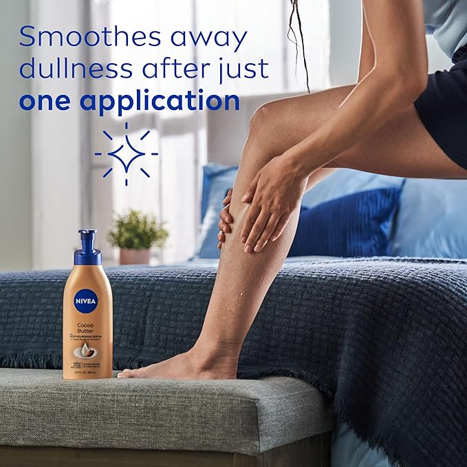 NIVEA Cocoa Butter Body Lotion with Deep Nourishing Serum, Cocoa Butter and Vitamin E, 48-Hour Moisturizing Body Lotion for Dry Skin, Nourishes Dry Skin for Visible Radiance, 16.9 Fl Oz Pump Bottle