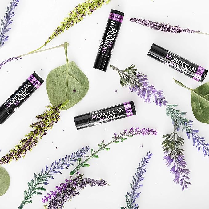 Moroccan Magic Organic Lavender Vanilla Lip Balm 3 Pack | Chapsticks for Dry Lips | Natural Argan & Essential Oils Lip Moisturizer + Vitamin E | Smooth, Hydrating, Non-Toxic | Organic Lip Balm Set