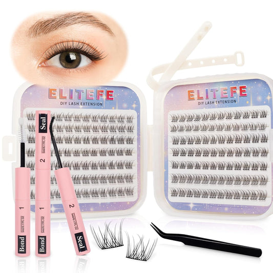 Lash Extension Kit DIY Lash Clusters Kit Eyelash Extensions Individual Lashes Extensions with (Bond,Seal,Tweezers,168Pcs,Breeze,0.07D,9-12mm)