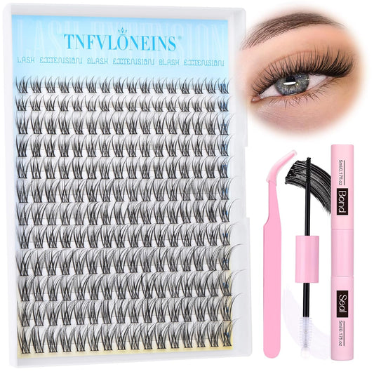 TNFVLONEINS Wispy Lash Clusters Kit Natural Lash Extension Kit C curl Eyelash Extension Kit Short Cluster Eyelash Extensions Soft Individual Lashes Kit Eyelash Clusters with Bond and Seal and Tweezers