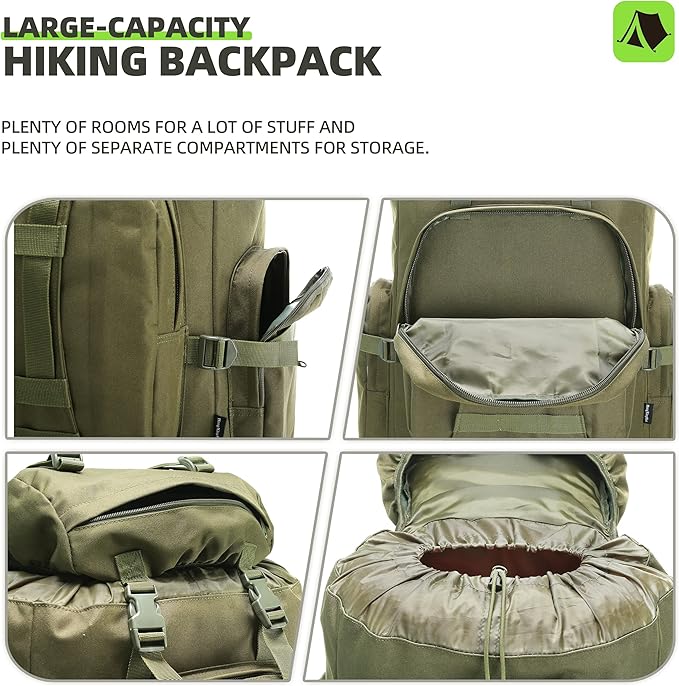 100L Camping Hiking Backpack,Molle military Tactical rucksack backpack,Waterproof Lightweight Hiking Backpack (Army Green)