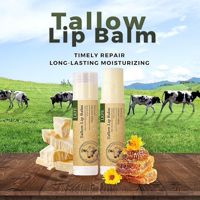 Beef Tallow Lip Balm, Herb-infused Natural Lip Moisturizer, Grass Fed Beef Tallow & Beeswax – Hydrating Chapstick for Dry, Chapped Lips, Vitamin-Rich & Long-Lasting Lip Care