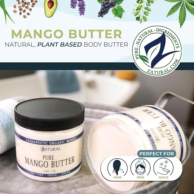 Zatural Mango Butter Organically Grown Mangos 100% Pure Cold Pressed Raw Creamy Butter (16 Ounce)