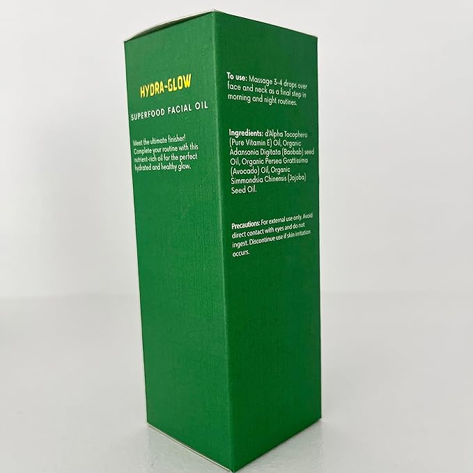 Hydra-Glow Superfood Facial Oil | Skin-Smoothening, Nutrient- Rich, Fragrance-free, Lightweight | Vitamin E, Baobab, Avocado and Jojoba Oils | Day and Night oil | 1 oz