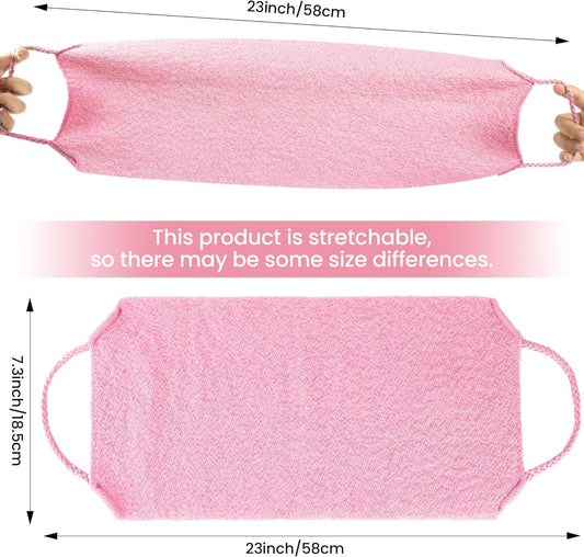 3 Pcs Double-Sided Back Exfoliator Body Scrub Towel, Exfoliating Back Scrubber with Handles,Exfoliating Washcloth Bath Tool in Shower, Stretchable Back Washer to Deep Cleans Skin (Pink)