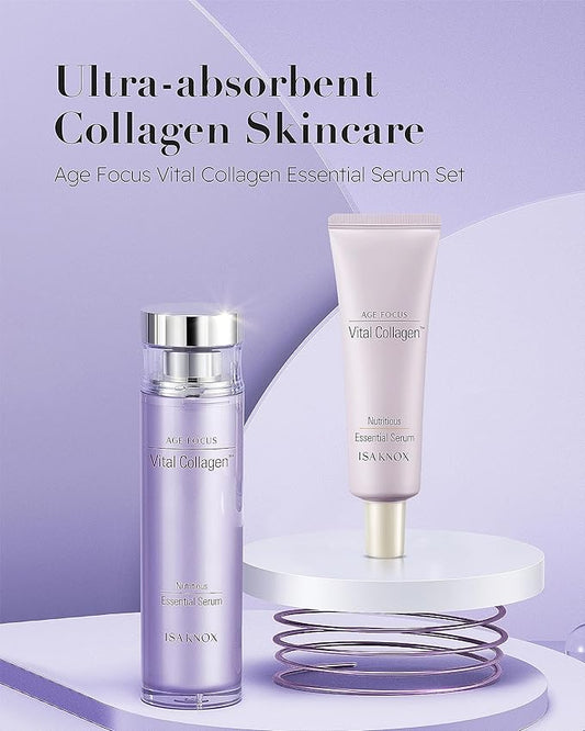 ISA KNOX AGE FOCUS VITAL COLLAGEN Essential Serum (2.4fl oz) - Korean Skin Care, Ampoule by LG Beauty. Hydrolyzed Collagen, Vitamins C, B12 & E