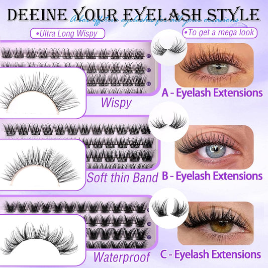 YlDUO Lashes Clusters Kit Gift Packs Natural False Eyelashes Extensions C/D Curl Wispy Individual Fake Eyelash, DIY Natural Extension Lash with Glue*2|Tweezers|Removers|Eyelash&Eyebrow Brush