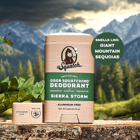 Dr. Squatch Natural Deodorant for Men - Sierra Storm – Smells Like Giant Mountain Sequoias - Odor-Squatching Men's Deodorant Aluminum Free (2.65 oz, 3 Pack)