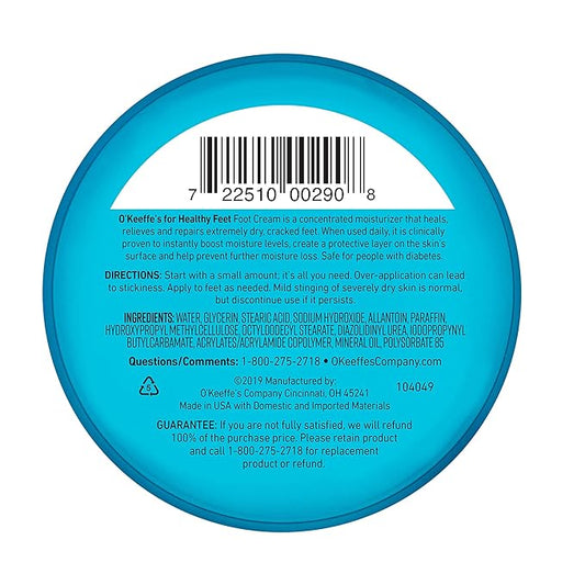 O'Keeffe's for Healthy Feet Foot Cream - 6.4 oz Jar (1 Pack) - Guaranteed Relief for Extremely Cracked, Dry Feet, Repairing Skincare, Instantly Boosts and Retains Moisture Levels
