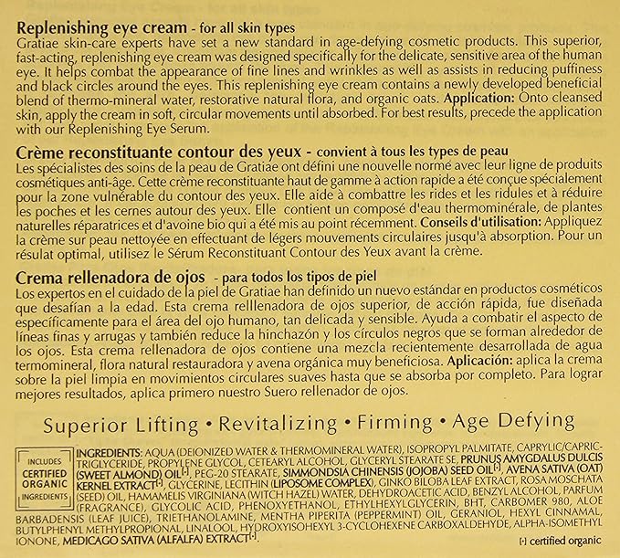 Gratiae Organics Replenishing Eye Cream, 1.02-Ounce