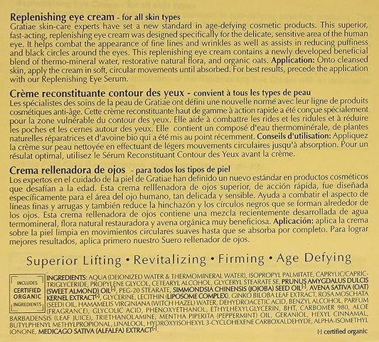 Gratiae Organics Replenishing Eye Cream, 1.02-Ounce
