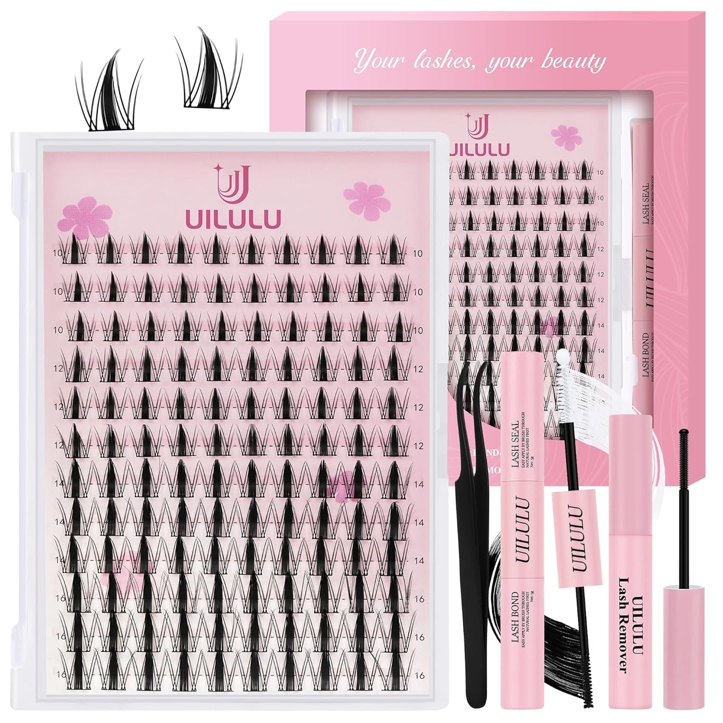 Lash Clusters kit 10-16mm DIY Lash Extension Kit 120 D Curl Manga Lash Clusters 0.07D Wispy Individual Lashes Clusters False Eyelashes Eye Lash Kits At Home Lash Extensions Kit U07 Kit