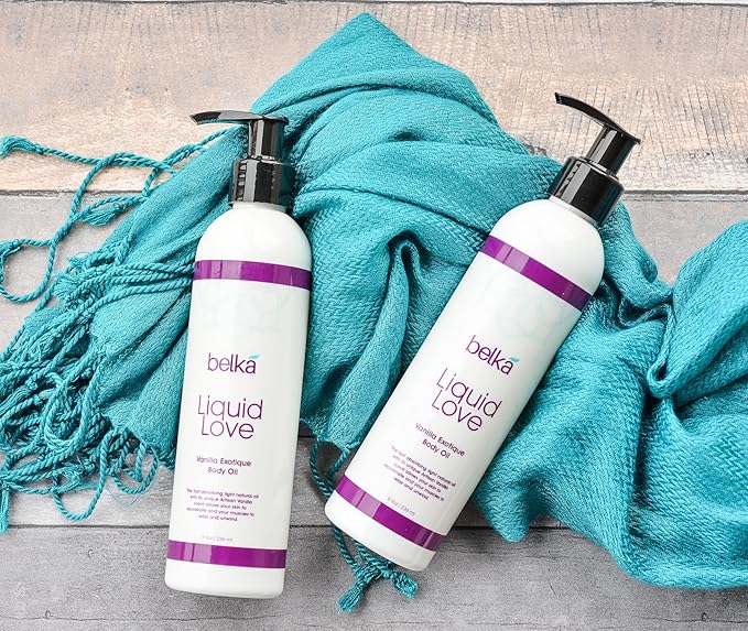 Liquid Love Vanilla Exotique Body Oil for Relaxing Massage Therapy and Sensual Couple's Massages - Made in The USA, 100% Vegan with Luscious Virgin Oils, Grape Seed, Coconut, Vitamin E, 8 floz