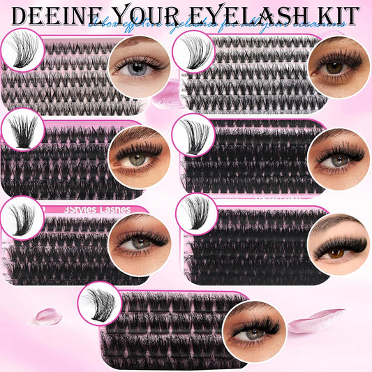 Lashes 7 style Mixed C-Curl False Eyelashes Extensions Clusters Lashes Kit Gift Packs 835Pcs with Bond&Seal Faux Mink Individual Lash Wholesale Pack DIY Individual Fake Eyelashes Box